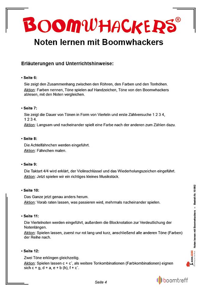 Noten lernen mit Boomwhackers - Erläuterungen