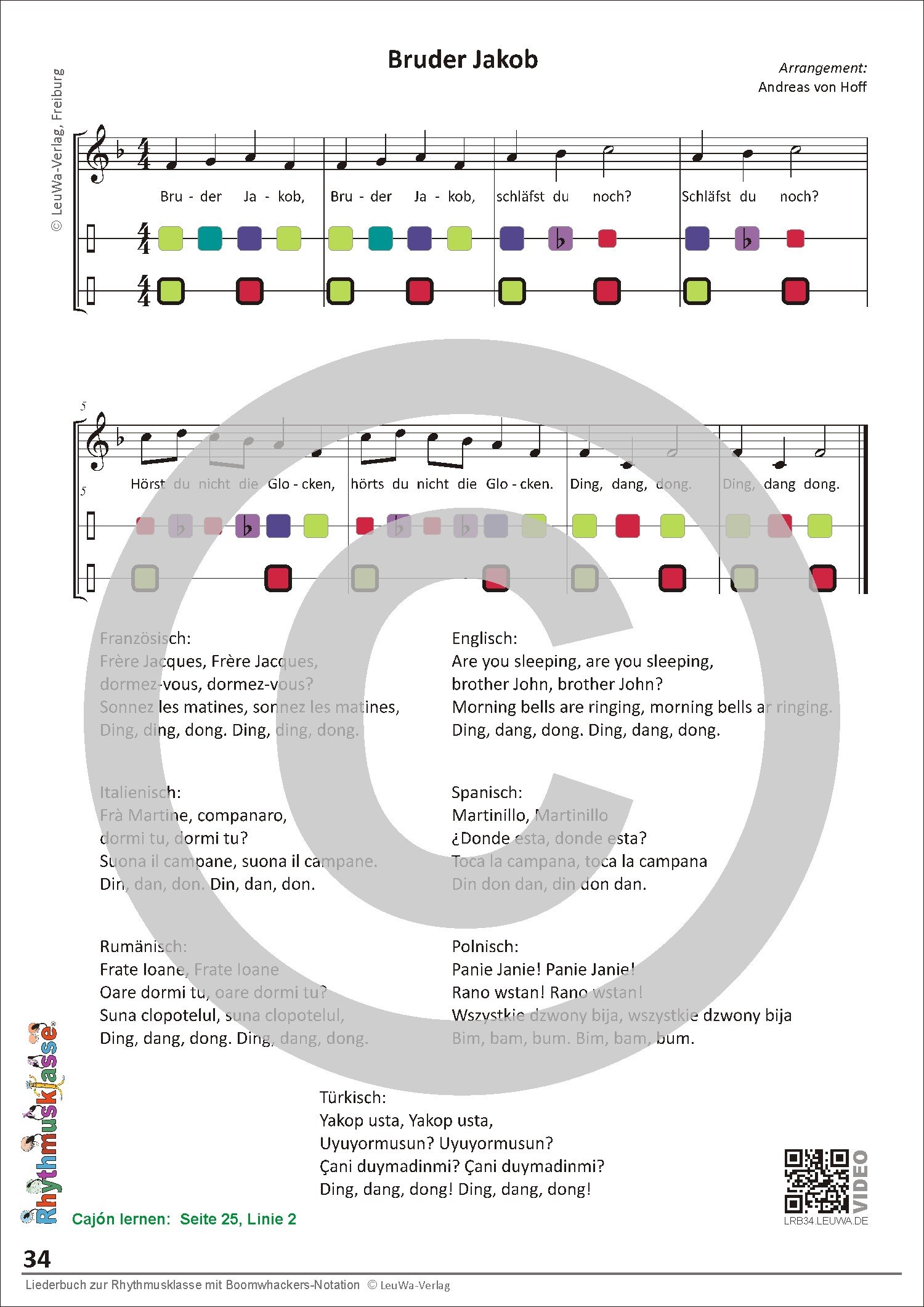 Liederbuch zur Rhythmusklasse - Beispielseite 34