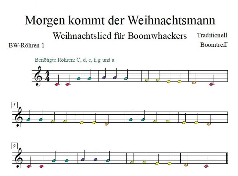kommt der Weihnachtsmann Noten für Boomwhackers leicht