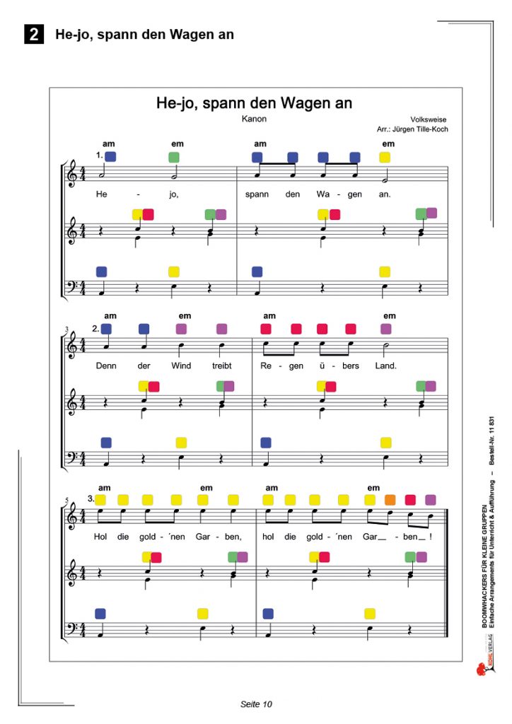 Boomwhackers für kleine Gruppen - He-jo, spann den Wagen an - Partitur für Boomwhackers