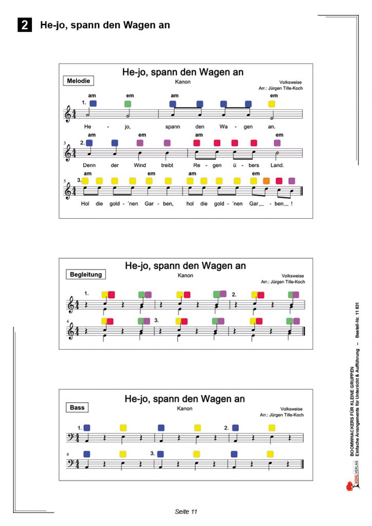 Boomwhackers für kleine Gruppen - He-jo, spann den Wagen an - Einzelstimmen 1