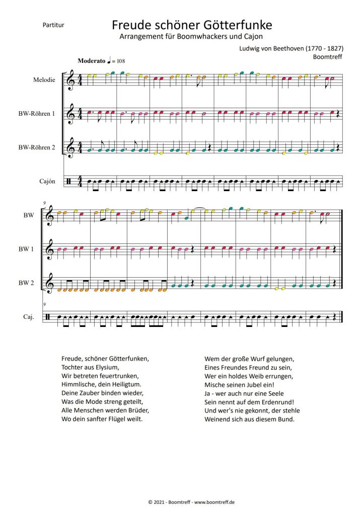 Freude schöner Götterfunken Boomwhackers Partitur