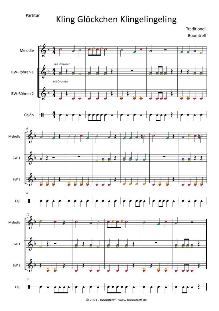 Klingelingeling Die Post Ist Da Noten Kling Glöckchen Klingelingeling einfache Noten für Boomwhackers - Boomtreff